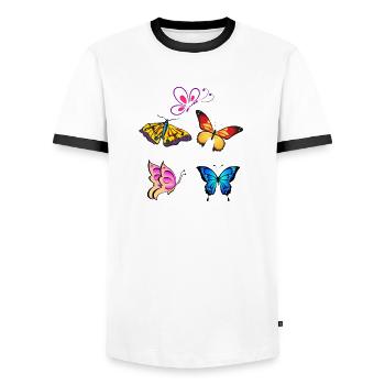 Papillons colorés en vol - T-shirt contrasté Homme - blanc/noir - Devant - AI Model Female 172 light (172cm) & AI Model Male 178 dark (178cm)
