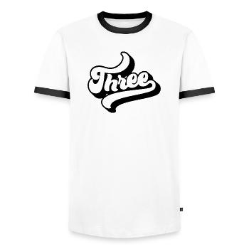 Trois enfants 3e anniversaire garçons filles 3 ans - T-shirt contrasté Homme - blanc/noir - Devant - AI Model Female 172 light (172cm) & AI Model Male 178 dark (178cm)