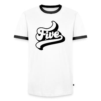 Five 5th Birthday Kids Boys Girls 5 Years Old - Men's Ringer Shirt - white/black - Front - AI Model Female 172 light (172cm) & AI Model Male 178 dark (178cm)