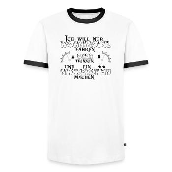 Wohnmobil Bier Nickerchen Camping - Männer Kontrast-T-Shirt - Weiß/Schwarz - Vorne - AI Model Female 172 light (172cm) & AI Model Male 178 dark (178cm)