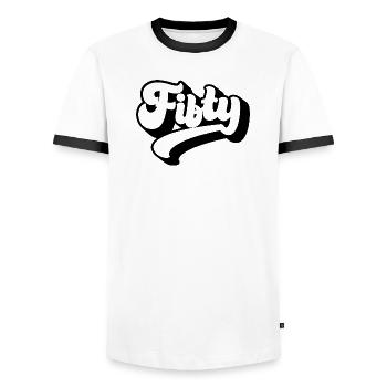 Fifty 50th Birthday Men Women 50 Years Old - Men's Ringer Shirt - white/black - Front - AI Model Female 172 light (172cm) & AI Model Male 178 dark (178cm)