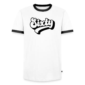 Sixty 60th Birthday Men Women 60 Years Old - Men's Ringer Shirt - white/black - Front - AI Model Female 172 light (172cm) & AI Model Male 178 dark (178cm)