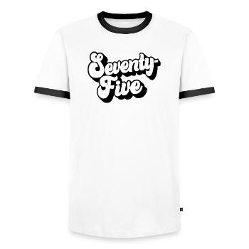 Seventy-five 75th Birthday Men Women 75 Years Old - Men's Ringer Shirt - white/black - Front - AI Model Female 172 light (172cm) & AI Model Male 178 dark (178cm)