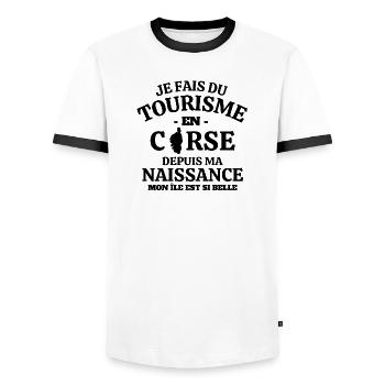 Corse, touriste, fierté Corse - T-shirt contrasté Homme - blanc/noir - Devant - AI Model Female 172 light (172cm) & AI Model Male 178 dark (178cm)