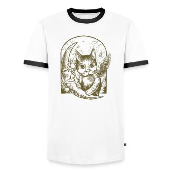 Celestial Cat and Winged Moon - Men's Ringer Shirt - white/black - Front - AI Model Female 172 light (172cm) & AI Model Male 178 dark (178cm)