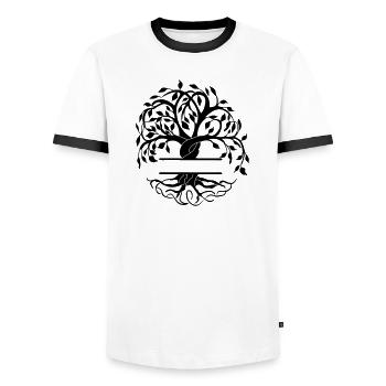 Yggdrasil the tree of life with your name - Men's Ringer Shirt - white/black - Front - AI Model Female 172 light (172cm) & AI Model Male 178 dark (178cm)