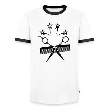 Star scissors comb hairdresser - Men's Ringer Shirt - white/black - Front - AI Model Female 172 light (172cm) & AI Model Male 178 dark (178cm)