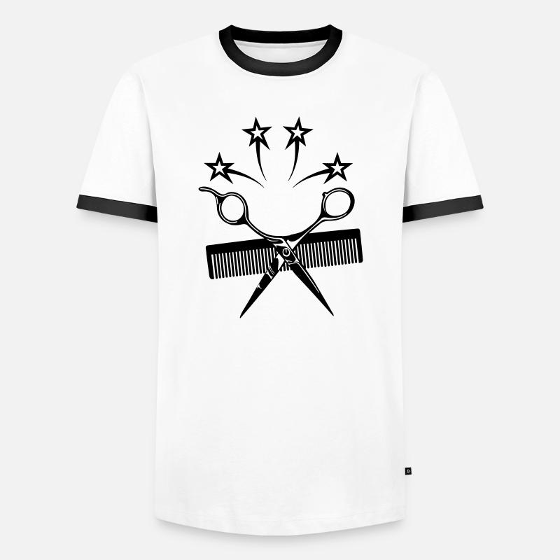 Sternschere Kamm Friseur - Männer Kontrast-T-Shirt - Weiß/Schwarz
