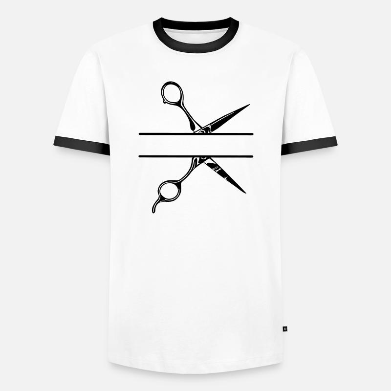 Texte bannière logo coiffeur, ciseaux - T-shirt contrasté Homme - blanc/noir