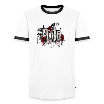 beautiful fascinating gothic lettering - Men's Ringer Shirt - white/black - Front - AI Model Female 172 light (172cm) & AI Model Male 178 dark (178cm)