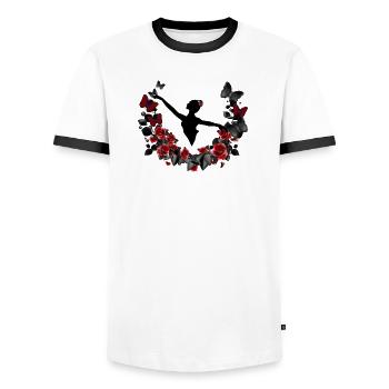Ballerina Silhouette mit Eukalyptus & roten Rosen - Männer Kontrast-T-Shirt - Weiß/Schwarz - Vorne - AI Model Female 172 light (172cm) & AI Model Male 178 dark (178cm)