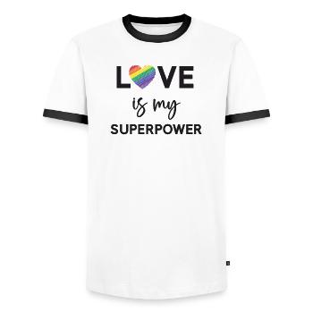 Pride Month - LGBTQ+ Love is My Superpower - Men's Ringer Shirt - white/black - Front - AI Model Female 172 light (172cm) & AI Model Male 178 dark (178cm)