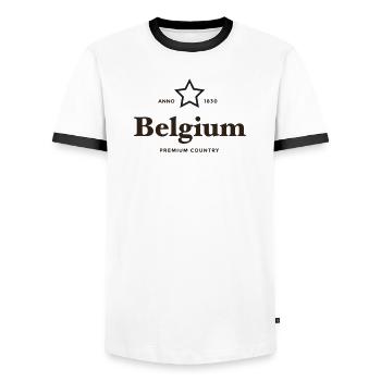 belgien PREMIUM LAND - Männer Kontrast-T-Shirt - Weiß/Schwarz - Vorne - AI Model Female 172 light (172cm) & AI Model Male 178 dark (178cm)