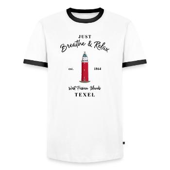 LeuchtturmTexel,Westfriesische Insel Niederlande - Männer Kontrast-T-Shirt - Weiß/Schwarz - Vorne - AI Model Female 172 light (172cm) & AI Model Male 178 dark (178cm)