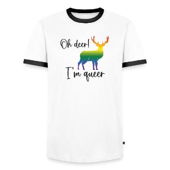 Pride Month LGBTQ - Oh Deer I'm Queer! - Men's Ringer Shirt - white/black - Front - AI Model Female 172 light (172cm) & AI Model Male 178 dark (178cm)