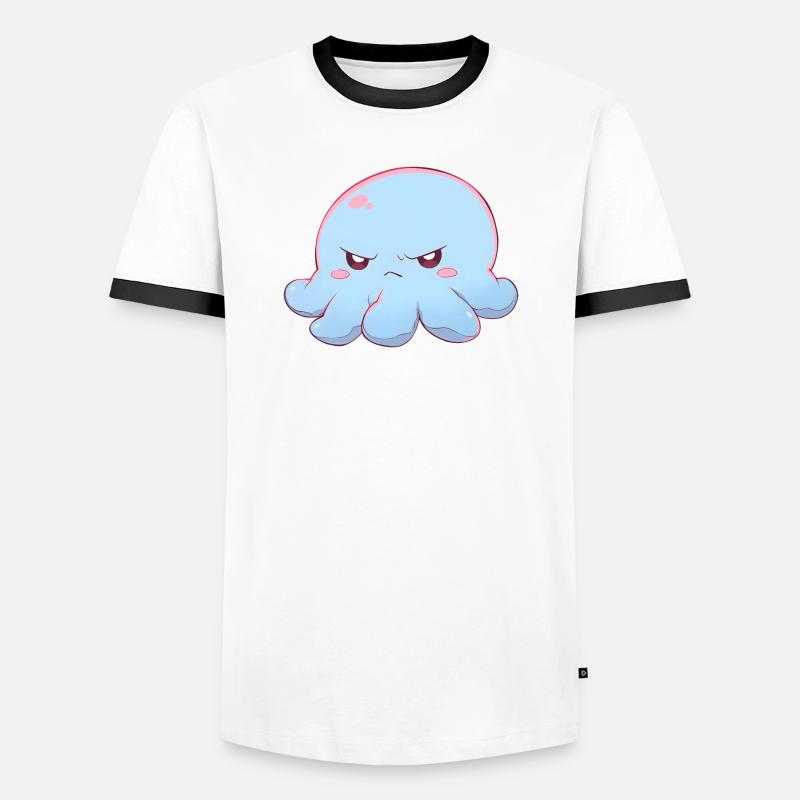 Blue grumpy octopus - Men's Ringer Shirt - white/black
