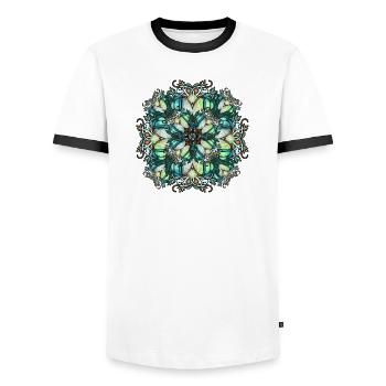 Jugendstil Rosette in transparenter Glas Optik - Männer Kontrast-T-Shirt - Weiß/Schwarz - Vorne - AI Model Female 172 light (172cm) & AI Model Male 178 dark (178cm)