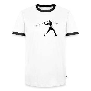 Speerwerfer Silhouette – Sportliches Design - Männer Kontrast-T-Shirt - Weiß/Schwarz - Vorne - AI Model Female 172 light (172cm) & AI Model Male 178 dark (178cm)