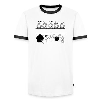 Dishwasher logo with space for dishwasher, company - Men's Ringer Shirt - white/black - Front - AI Model Female 172 light (172cm) & AI Model Male 178 dark (178cm)