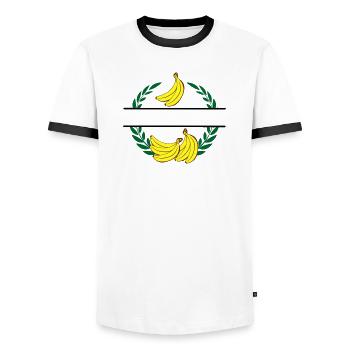 Bananas in laurel wreath with yellow bananas - Men's Ringer Shirt - white/black - Front - AI Model Female 172 light (172cm) & AI Model Male 178 dark (178cm)