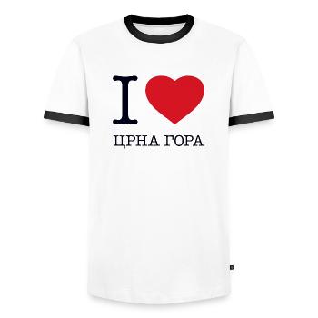 I LOVE MONTENEGRO - Men's Ringer Shirt - white/black - Front - AI Model Female 172 light (172cm) & AI Model Male 178 dark (178cm)