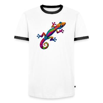 Gecko - Männer Kontrast-T-Shirt - Weiß/Schwarz - Vorne - AI Model Female 172 light (172cm) & AI Model Male 178 dark (178cm)