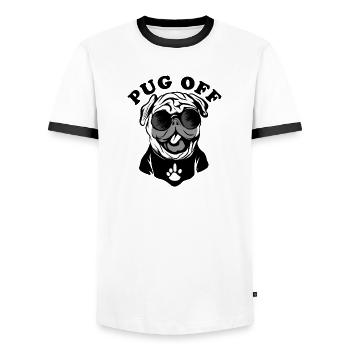 Pug OFF | Chien Carlin - T-shirt contrasté Homme - blanc/noir - Devant - AI Model Female 172 light (172cm) & AI Model Male 178 dark (178cm)
