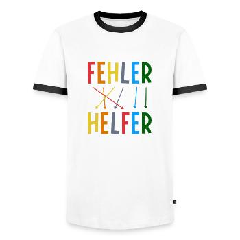 Fehler sind bunte Helfer Schriftzug mehrfarbig - Männer Kontrast-T-Shirt - Weiß/Schwarz - Vorne - AI Model Female 172 light (172cm) & AI Model Male 178 dark (178cm)