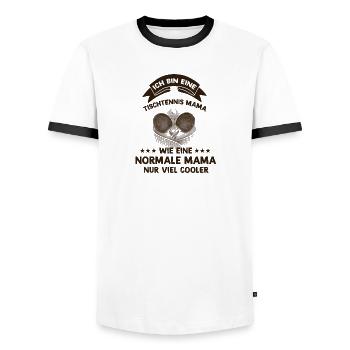 Ich bin eine Tischtennis Mama - Männer Kontrast-T-Shirt - Weiß/Schwarz - Vorne - AI Model Female 172 light (172cm) & AI Model Male 178 dark (178cm)