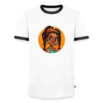 Elegant Afro-Heroine Illustration - Men's Ringer Shirt - white/black - Front - AI Model Female 172 light (172cm) & AI Model Male 178 dark (178cm)