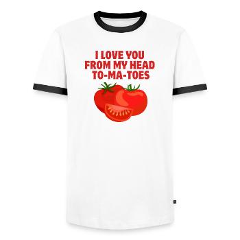 I love you, amour, tomatoes - T-shirt contrasté Homme - blanc/noir - Devant - AI Model Female 172 light (172cm) & AI Model Male 178 dark (178cm)