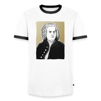 Johann Sebastian Bach in schwarz weiß und gold - Männer Kontrast-T-Shirt - Weiß/Schwarz - Vorne - AI Model Female 172 light (172cm) & AI Model Male 178 dark (178cm)
