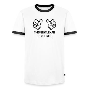 Pensionist Statement Ruhestand Abschied Senior - Männer Kontrast-T-Shirt - Weiß/Schwarz - Vorne - AI Model Female 172 light (172cm) & AI Model Male 178 dark (178cm)