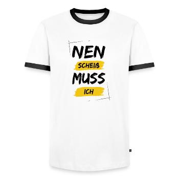 Nen scheiß muss ich - Männer Kontrast-T-Shirt - Weiß/Schwarz - Vorne - AI Model Female 172 light (172cm) & AI Model Male 178 dark (178cm)