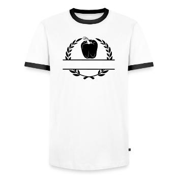 Couronne de laurier avec poivron - T-shirt contrasté Homme - blanc/noir - Devant - AI Model Female 172 light (172cm) & AI Model Male 178 dark (178cm)
