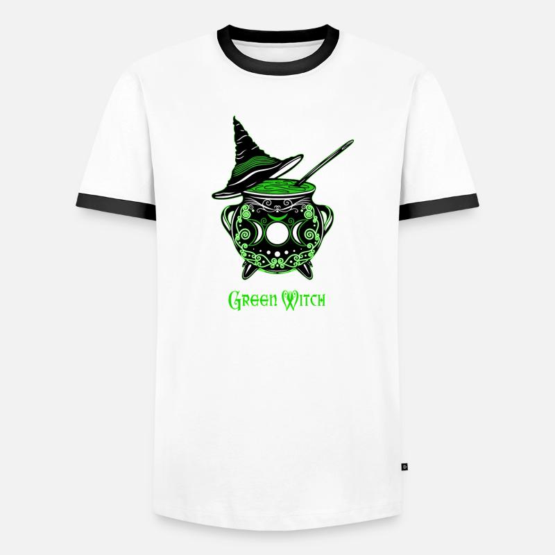 Cauldron Witch Green Witch Cauldron - Men's Ringer Shirt - white/black