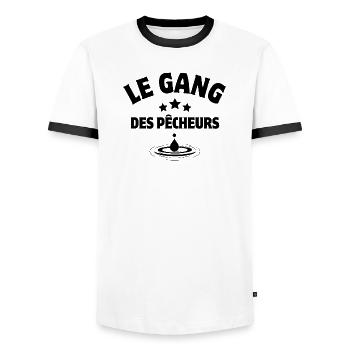 pêche, pêcheur, canne à pêche - T-shirt contrasté Homme - blanc/noir - Devant - AI Model Female 172 light (172cm) & AI Model Male 178 dark (178cm)