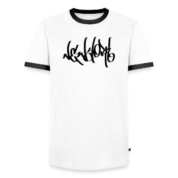 New York Graffiti Tag Handstyle 2 - Männer Kontrast-T-Shirt - Weiß/Schwarz - Vorne - AI Model Female 172 light (172cm) & AI Model Male 178 dark (178cm)