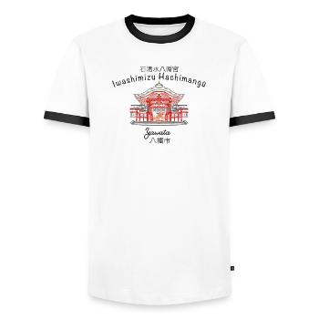 Yawata, Iwashimizu Hachimangu, Kyoto Region, Japan - Men's Ringer Shirt - white/black - Front - AI Model Female 172 light (172cm) & AI Model Male 178 dark (178cm)