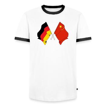 Flag of Germany and flag China - Men's Ringer Shirt - white/black - Front - AI Model Female 172 light (172cm) & AI Model Male 178 dark (178cm)