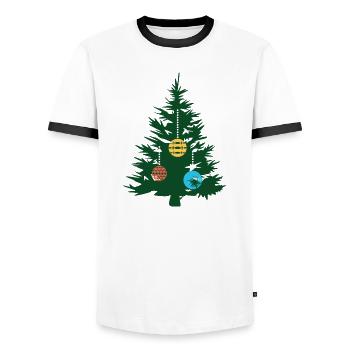 Fir tree with baubles fir forest Christmas xmas - Men's Ringer Shirt - white/black - Front - AI Model Female 172 light (172cm) & AI Model Male 178 dark (178cm)