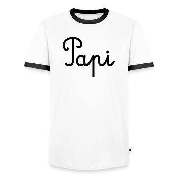 PAPI. PAPA. FÊTE DES PÈRES. BONNE FÊTE PAPA - T-shirt contrasté Homme - blanc/noir - Devant - AI Model Female 172 light (172cm) & AI Model Male 178 dark (178cm)