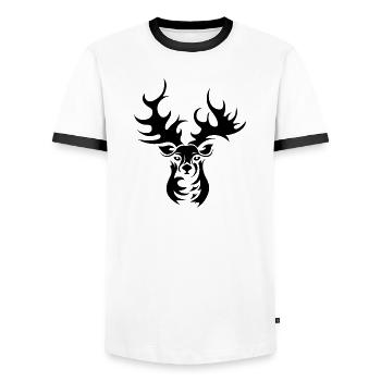 Reindeer Elk Deer Antlers Illustration Icon - Men's Ringer Shirt - white/black - Front - AI Model Female 172 light (172cm) & AI Model Male 178 dark (178cm)