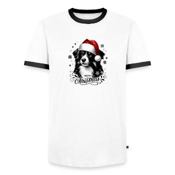 Border Collie Weihnachten - liebevolles Geschenk - Männer Kontrast-T-Shirt - Weiß/Schwarz - Vorne - AI Model Female 172 light (172cm) & AI Model Male 178 dark (178cm)