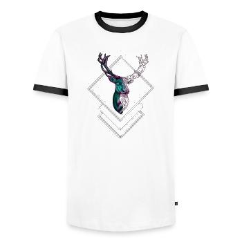 Geometric Deer – Modern Nature Design - Men's Ringer Shirt - white/black - Front - AI Model Female 172 light (172cm) & AI Model Male 178 dark (178cm)