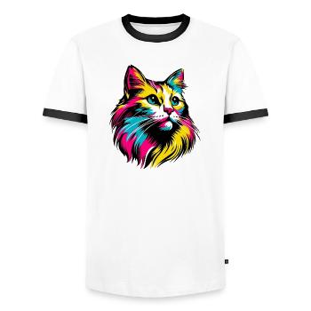 Cat - Men's Ringer Shirt - white/black - Front - AI Model Female 172 light (172cm) & AI Model Male 178 dark (178cm)
