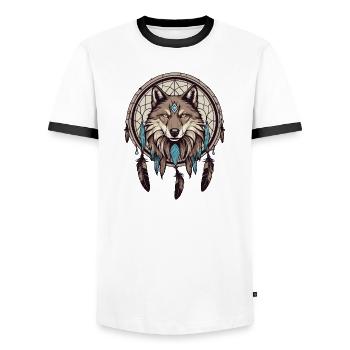Traumfänger mit Wolf - Männer Kontrast-T-Shirt - Weiß/Schwarz - Vorne - AI Model Female 172 light (172cm) & AI Model Male 178 dark (178cm)