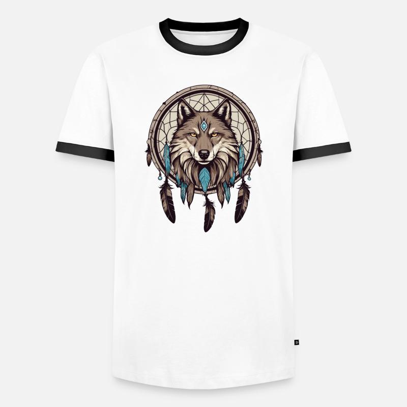 Dream catcher with wolf - Men's Ringer Shirt - white/black