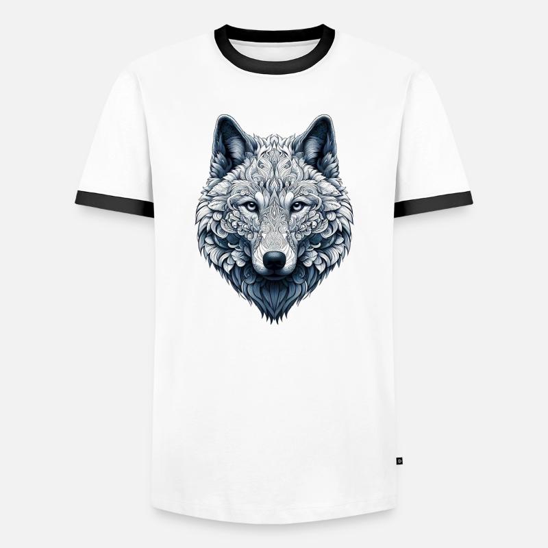 Wolf mit Mandalas verziert - Männer Kontrast-T-Shirt - Weiß/Schwarz