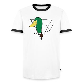 Canard coloré en design géométrique - T-shirt contrasté Homme - blanc/noir - Devant - AI Model Female 172 light (172cm) & AI Model Male 178 dark (178cm)